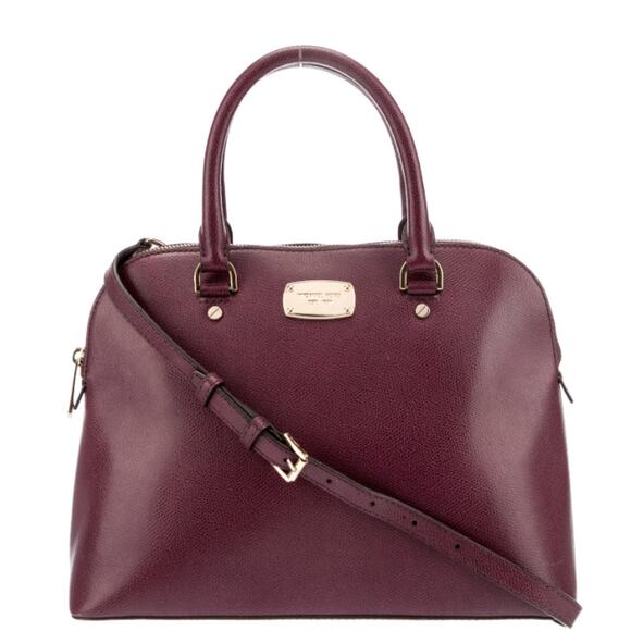 MICHAEL Michael Kors Handbags - Michael Kors Cindy Pebbled Leather Medium Dome Satchel Purse Burgundy
